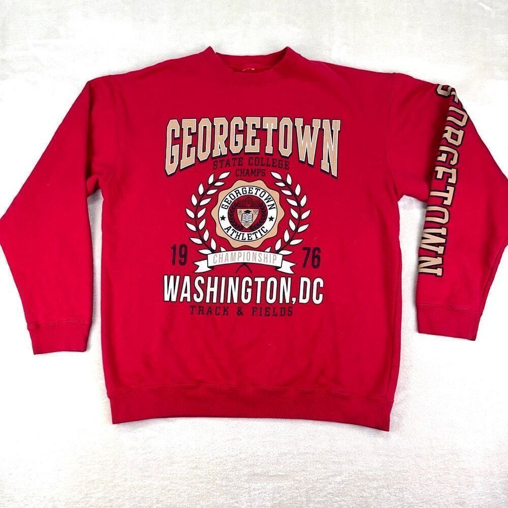 GEORGETOWN Crewneck Mens Large Red Track & Field Athletic‎ Pullover Sweatshirt
